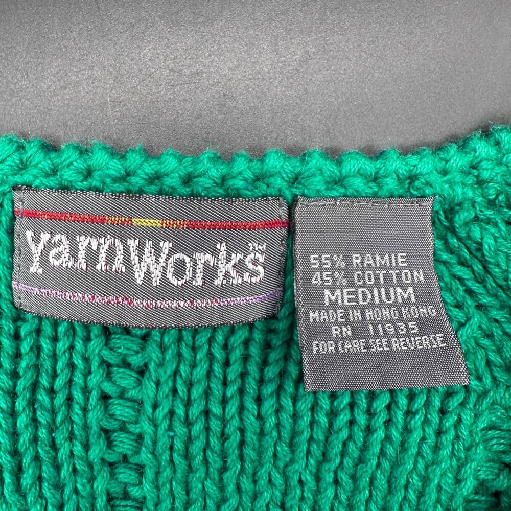 Vintage Green Knit Sweater Medium Short Sleeve Hong Kong Yarnworks 1980s Retro - Picture 4 of 6